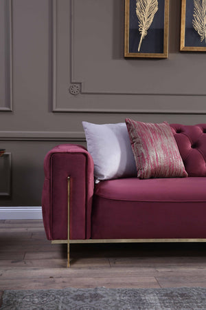 GOLD RED 3 SEATER SOFA