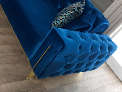 GOLD BLUE 3 SEATER SOFA