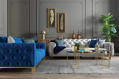 GOLD BLUE SOFA SET  3+3+1