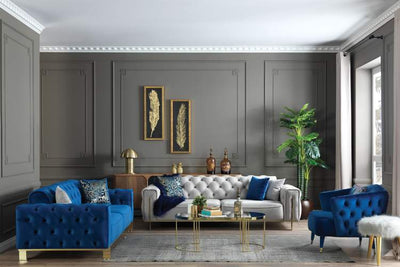 GOLD BLUE SOFA SET  3+3+1